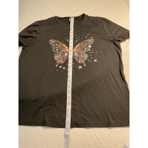 SHEIN Women's Black Rhinestone Butterfly Graphic T-Shirt XL - Picture 4 of 5